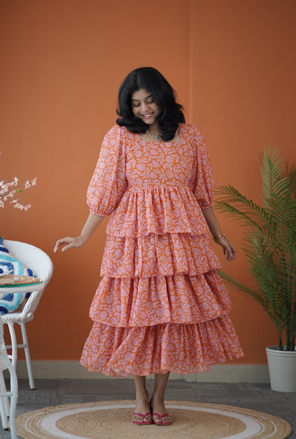 Sol Orange Shells Layered Dress