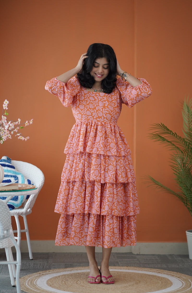 sol orange shells layered dress