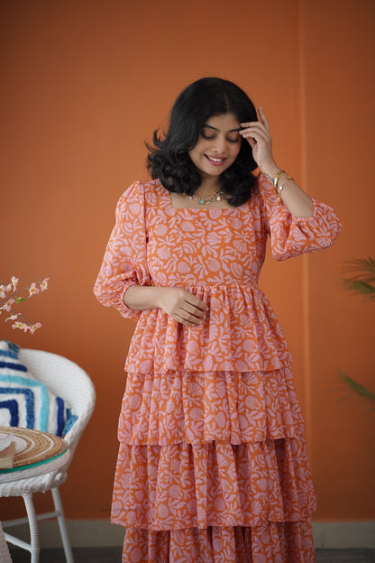 Sol Orange Shells Layered Dress