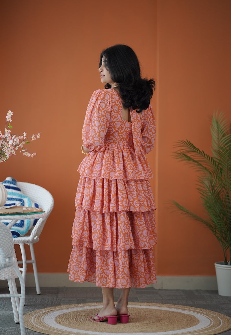 sol orange shells layered dress