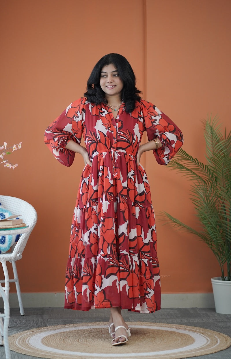 sol gloss maroon tier dress