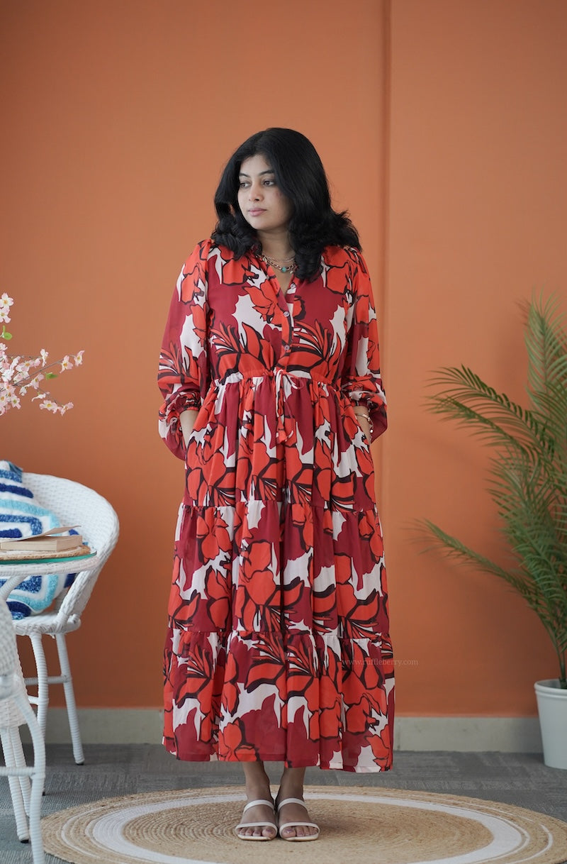 sol gloss maroon tier dress