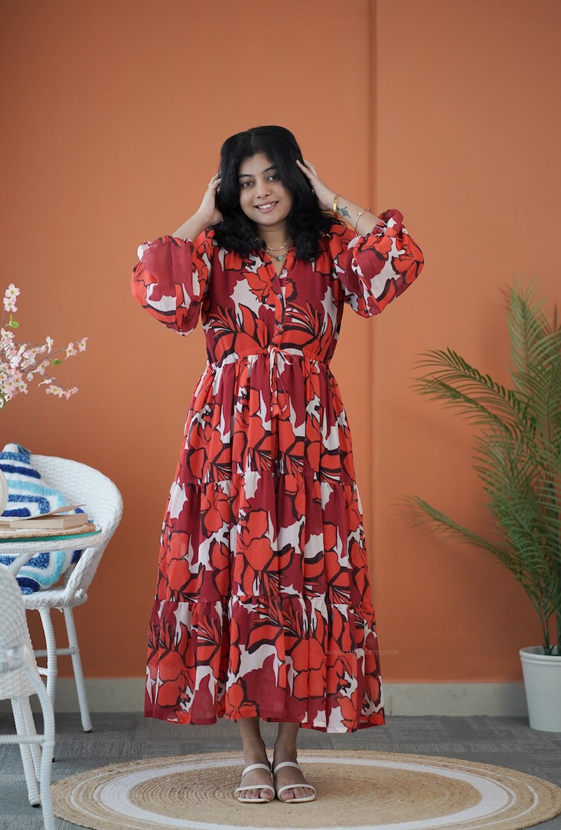 sol gloss maroon tier dress