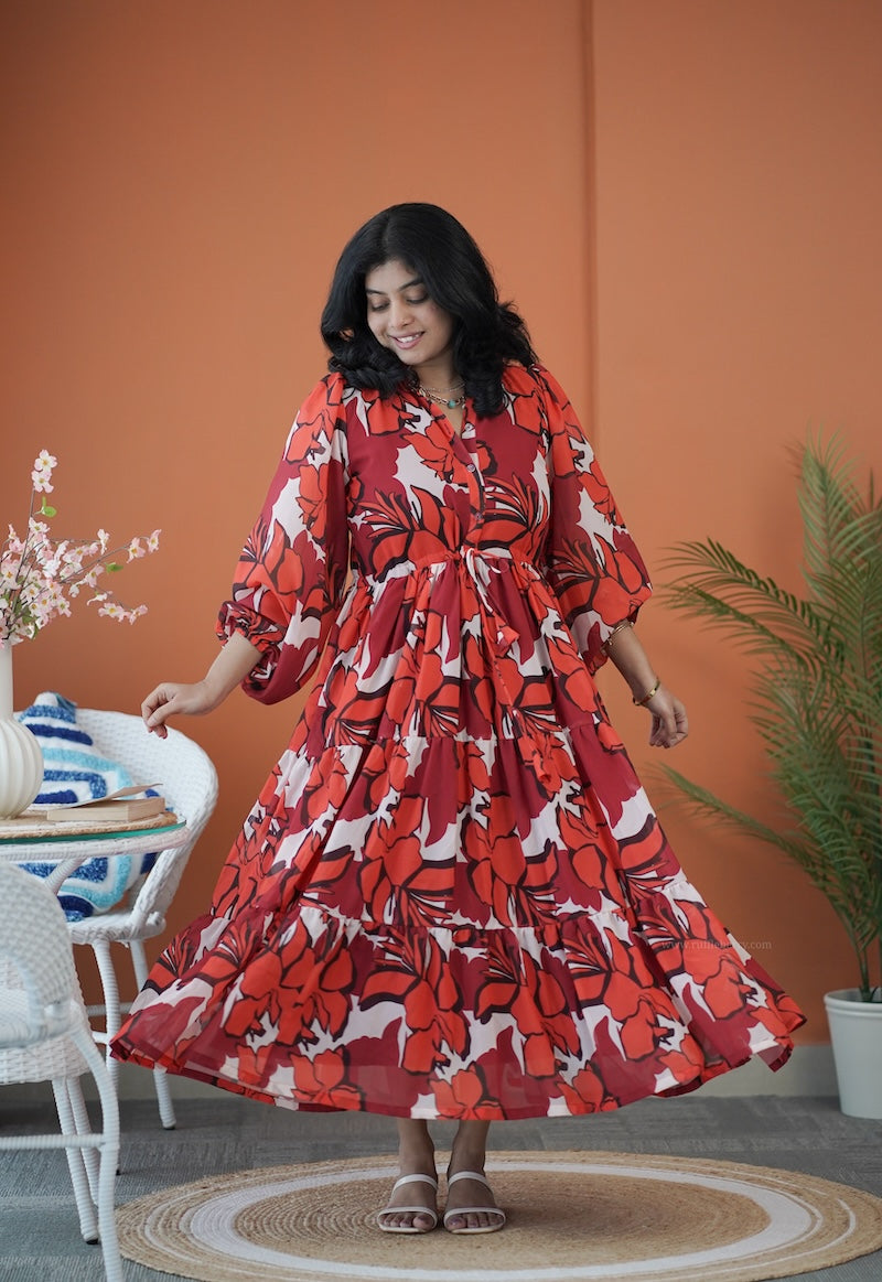 sol gloss maroon tier dress
