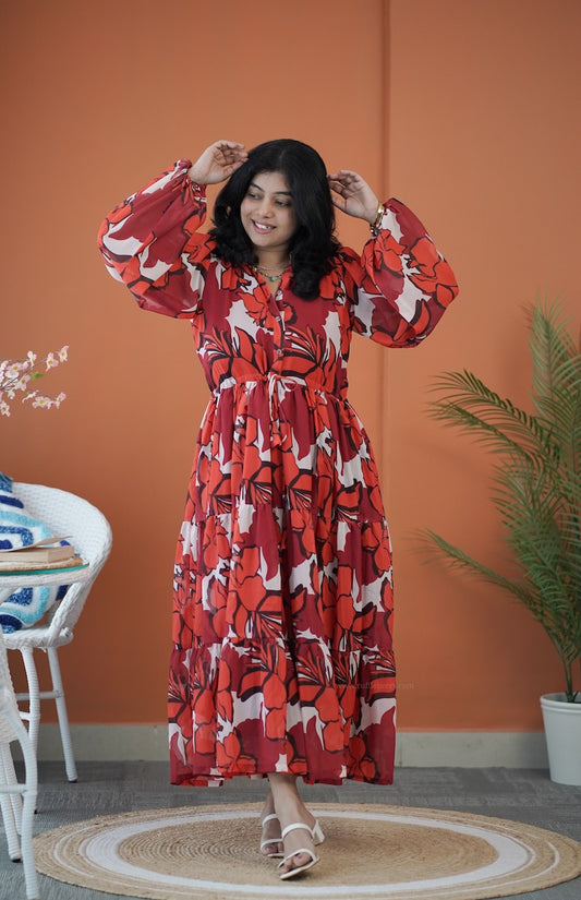 Sol Gloss Maroon Tier Dress