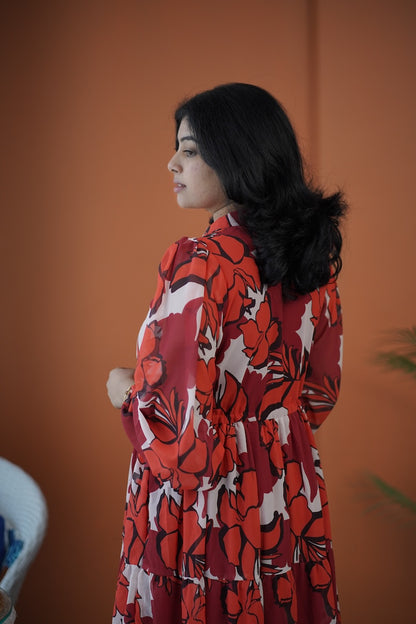 Sol Gloss Maroon Tier Dress