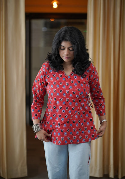 Crimson Red Wrap Style Short Kurti