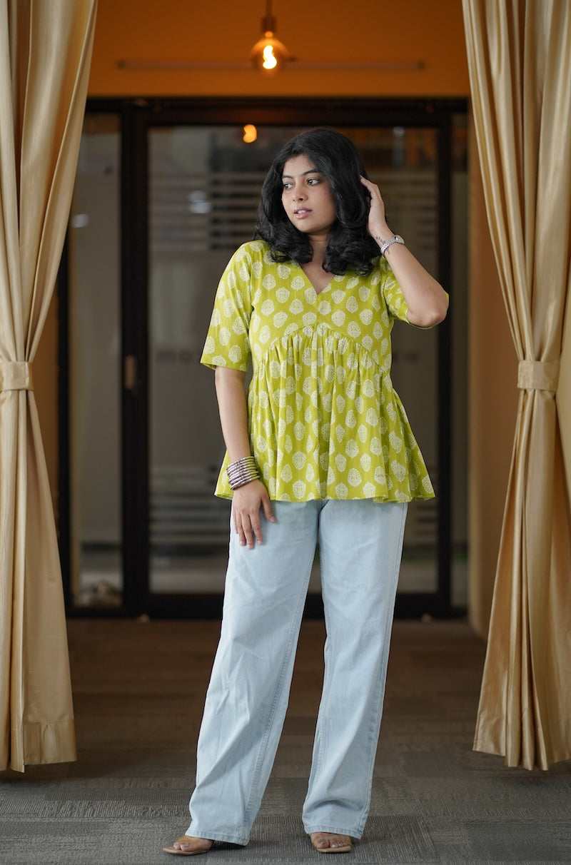 lime green alia cut short kurti