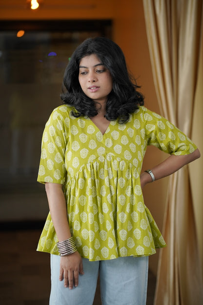 Lime Green Alia Cut Short Kurti