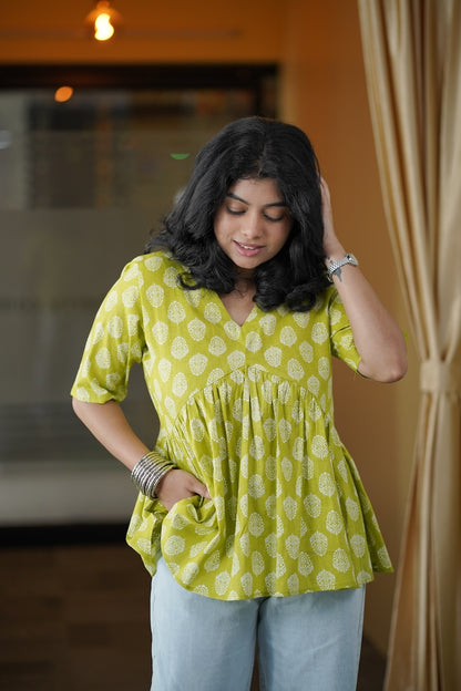 Lime Green Alia Cut Short Kurti