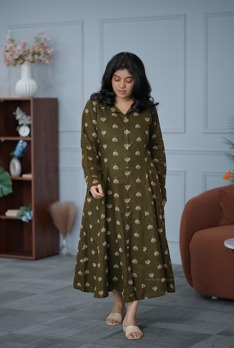 garden mehendi green cotton shirt dress