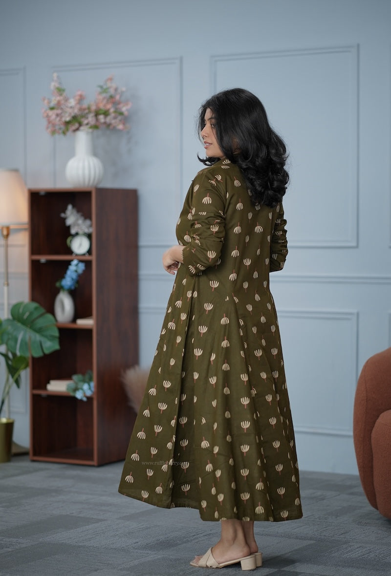 garden mehendi green cotton shirt dress