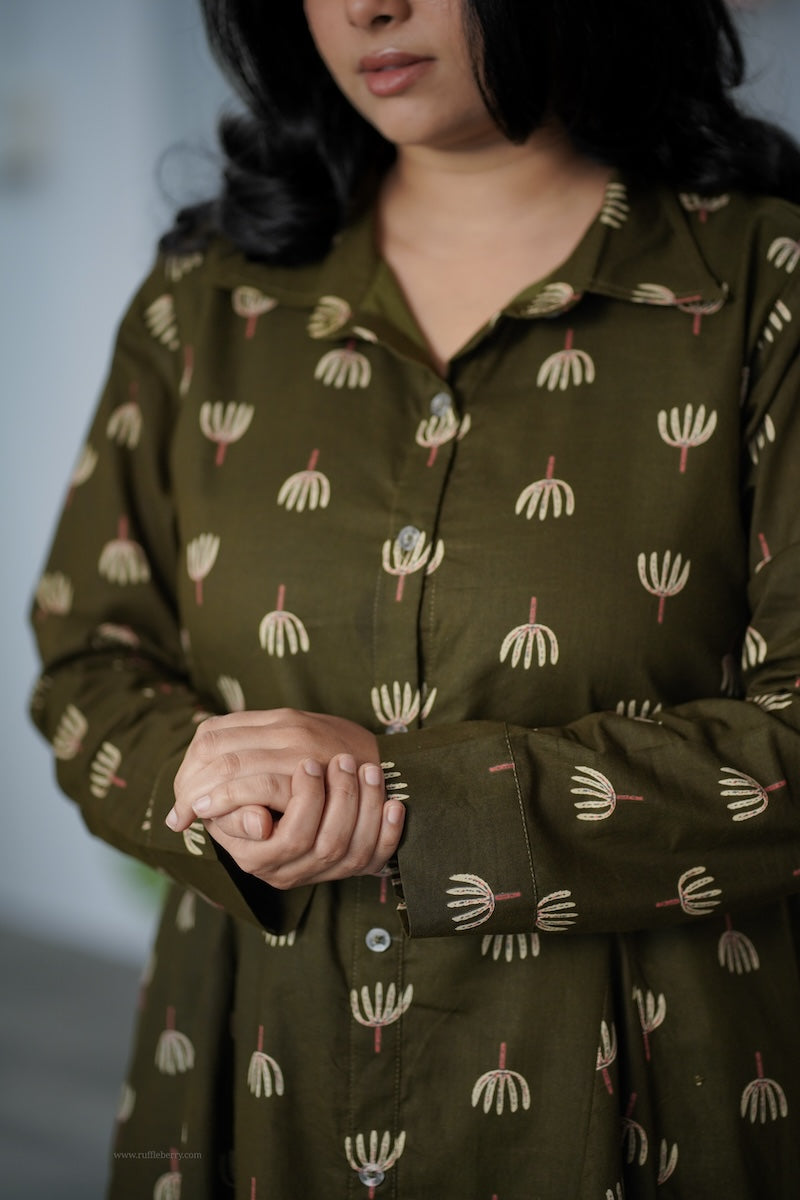 garden mehendi green cotton shirt dress