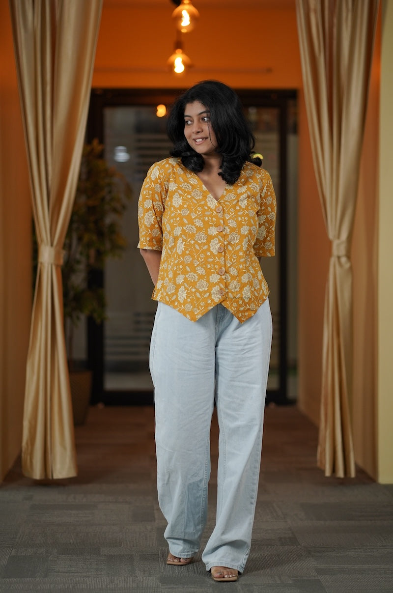 mustard yellow vest style short kurti