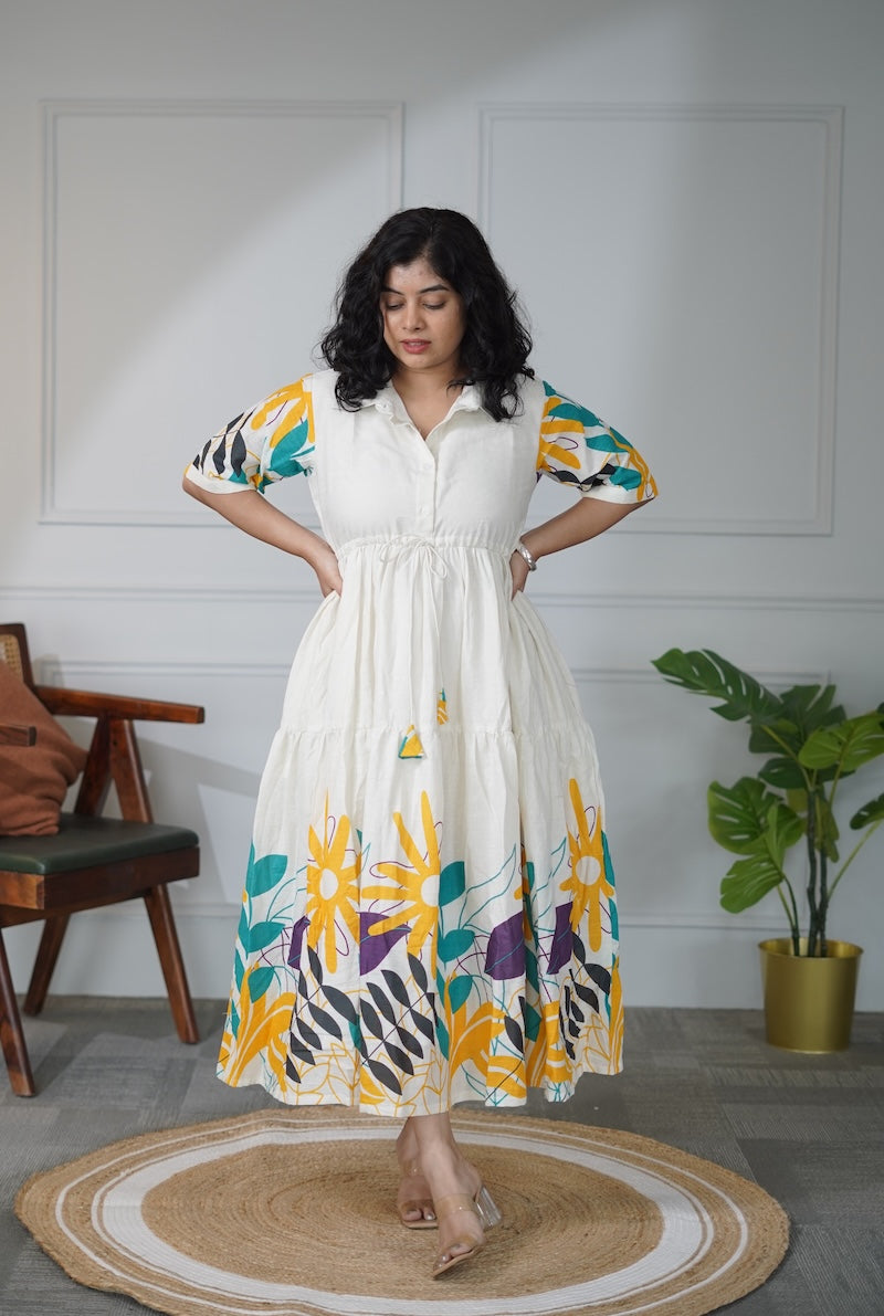 Elira Creamy White Cotton Dress