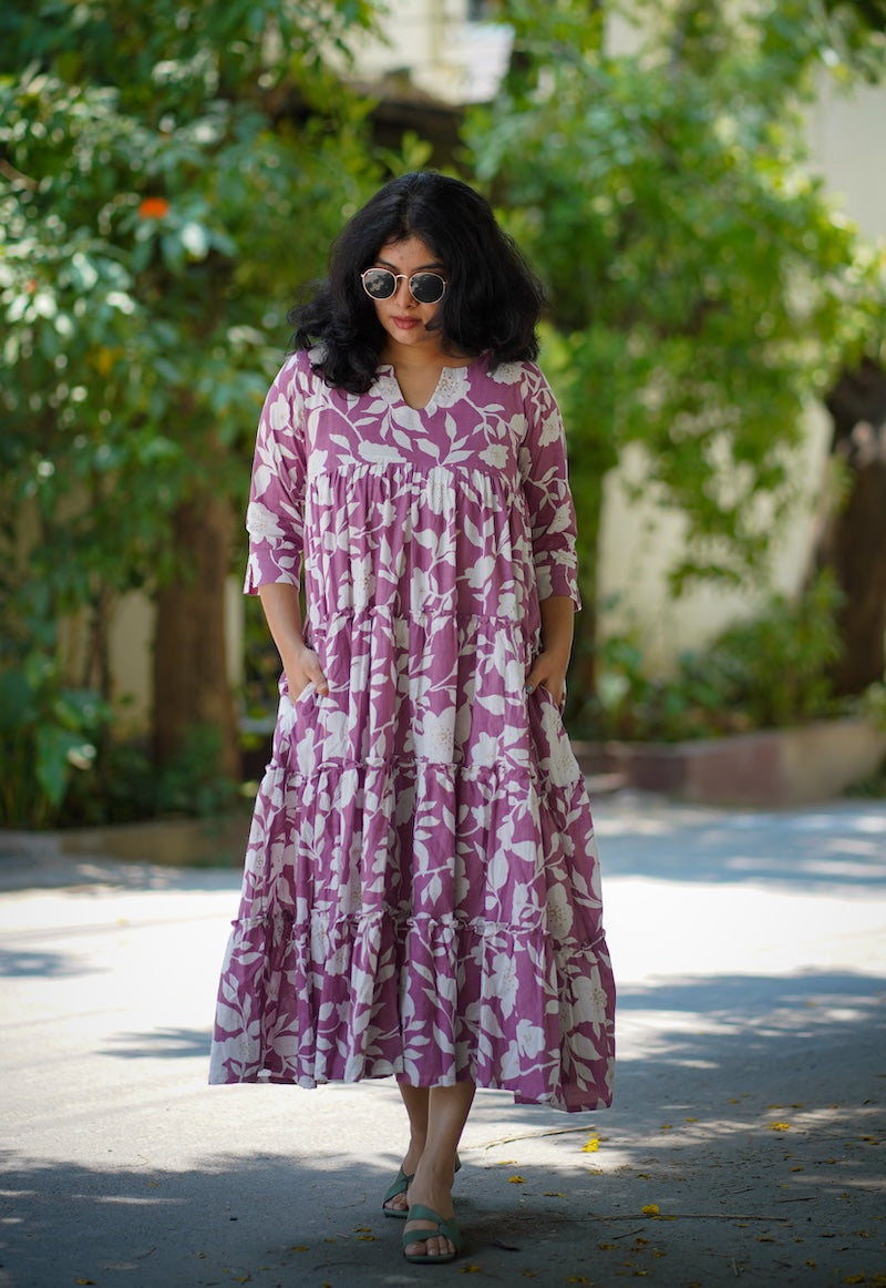 swirl mauve cotton tier dress image 4