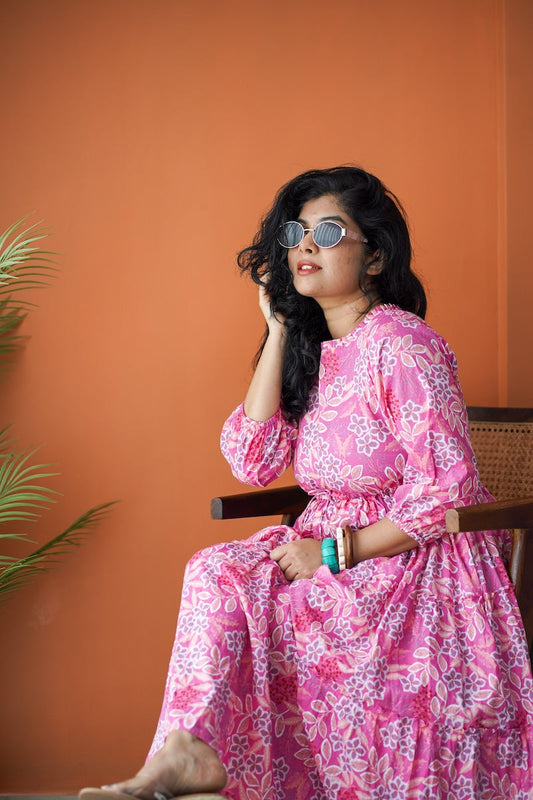 Maroba Pink Floral Cotton Tier Dress