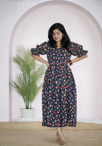 Arina Black MiniFloral Georgette dress