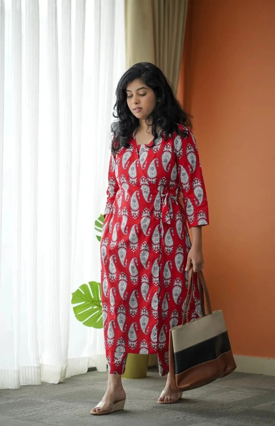 Niva Red Cotton Wrap Co-ord Set