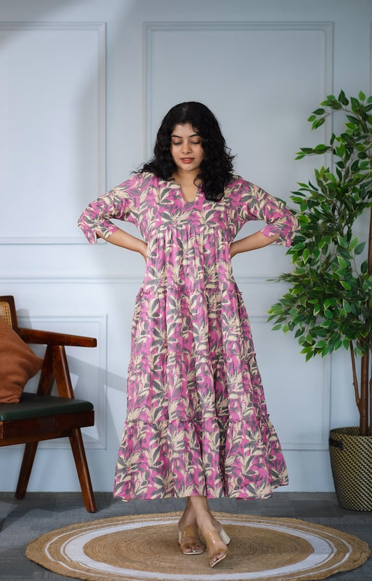 Elira Onion Pink Cotton Tier Dress