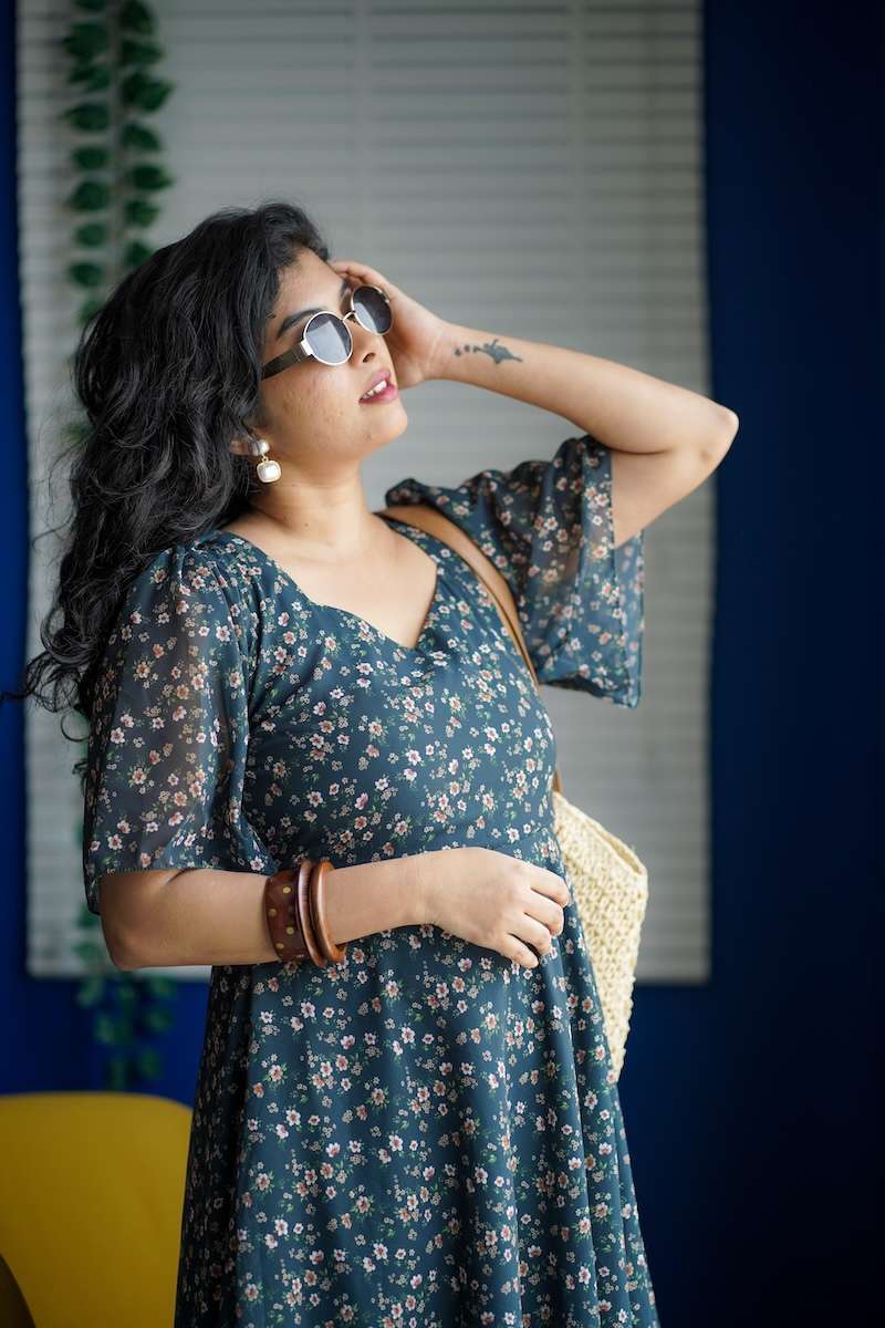maira minifloral green georgette dress