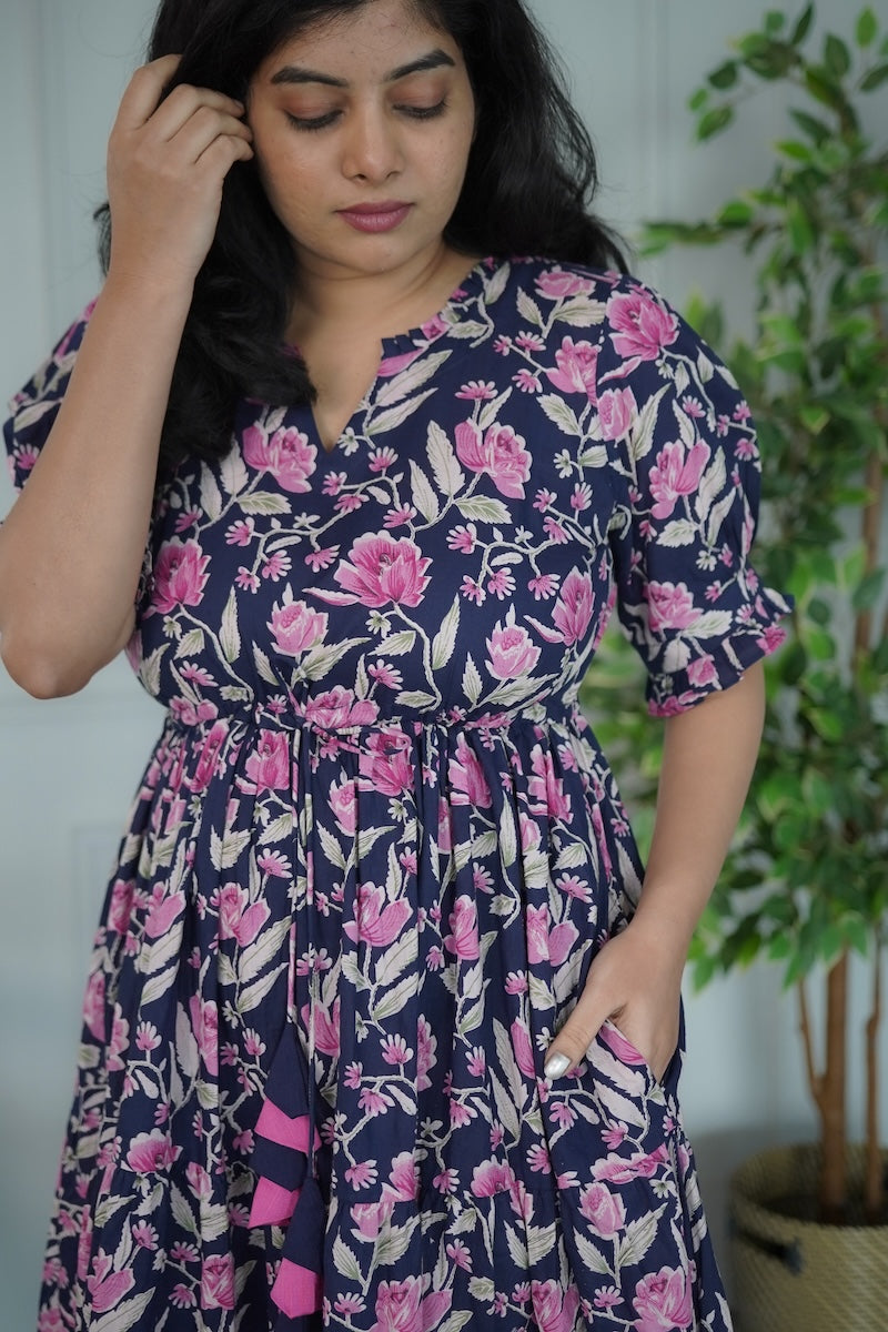 elira midnight blue cotton dress