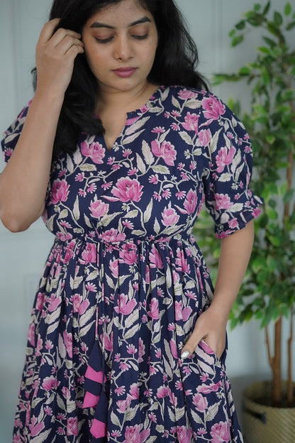 Elira Midnight Blue Cotton Dress