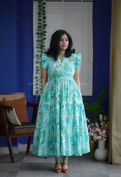 Augusta SeaGreen Cotton Tier Dress