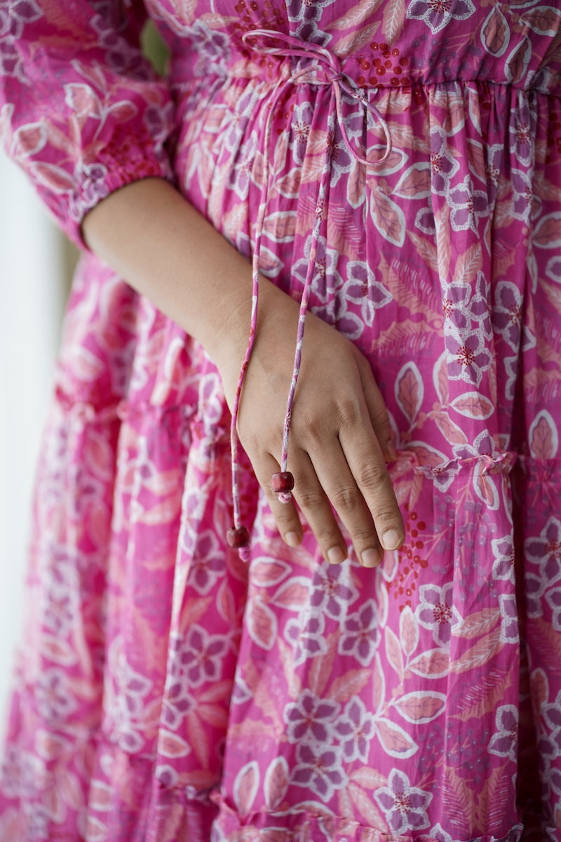 maroba pink floral cotton tier dress