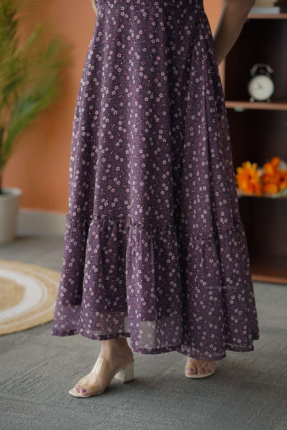Rose Grape Floral Georgette Dress