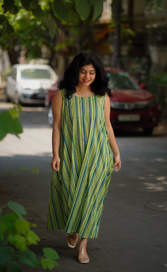 Aara Green Aline Cotton Dress