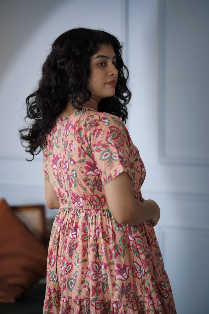 elira peach floral cotton dress