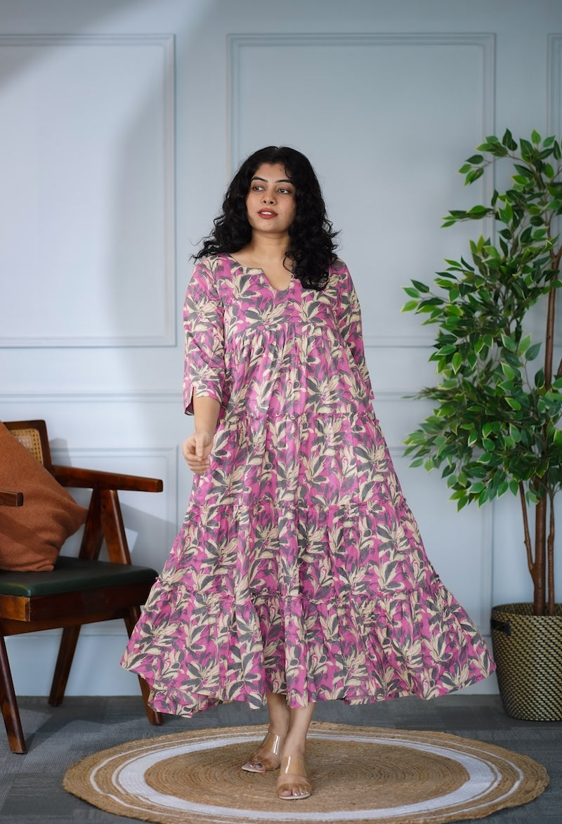 Elira Onion Pink Cotton Tier Dress