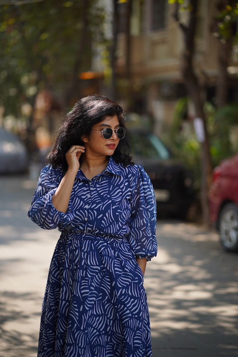 blue georgette skirt dress