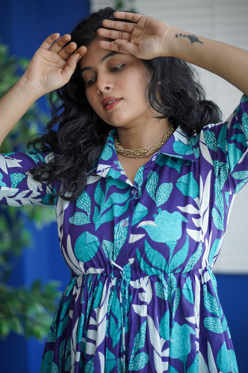 Maroba Blue Coral Cotton Tier Dress
