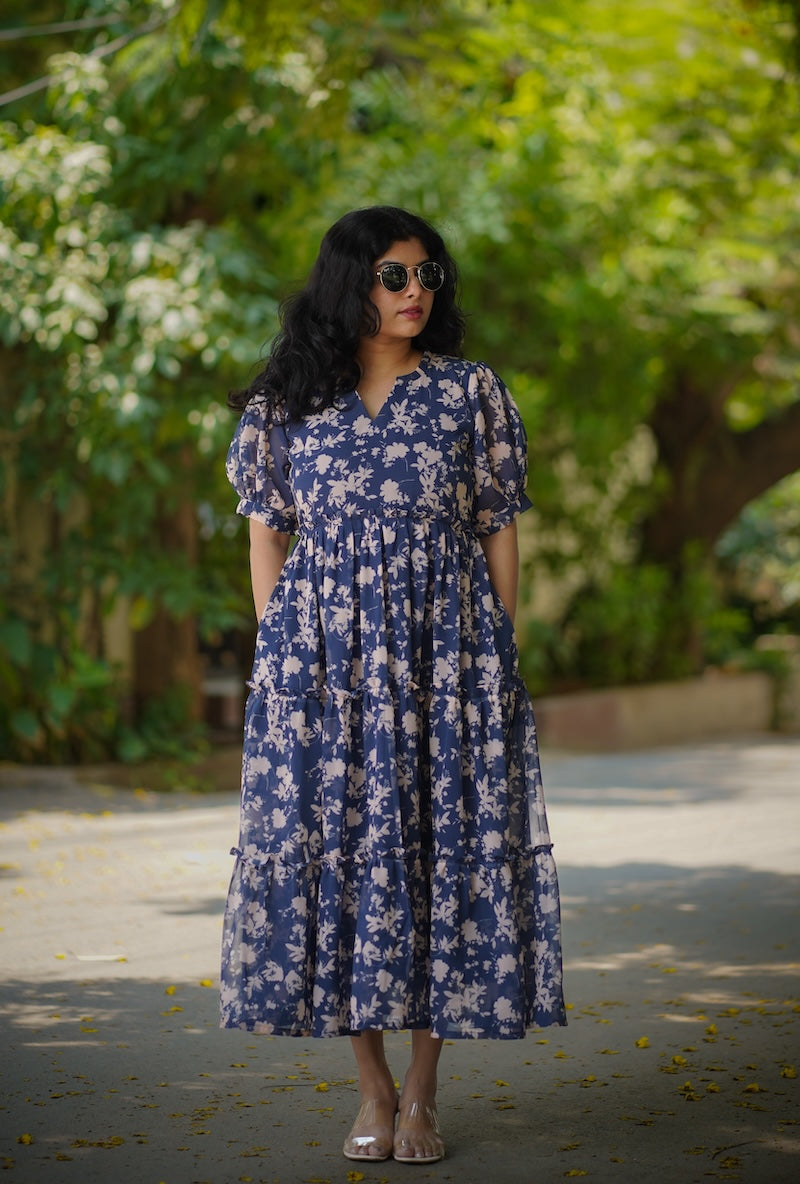 Celia Indigo Georgette Dress