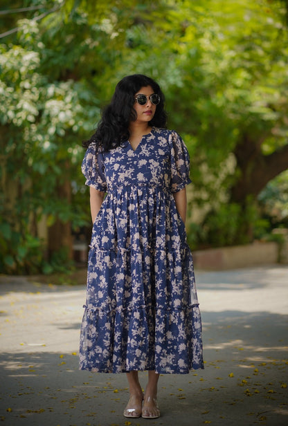 Celia Indigo Georgette Dress