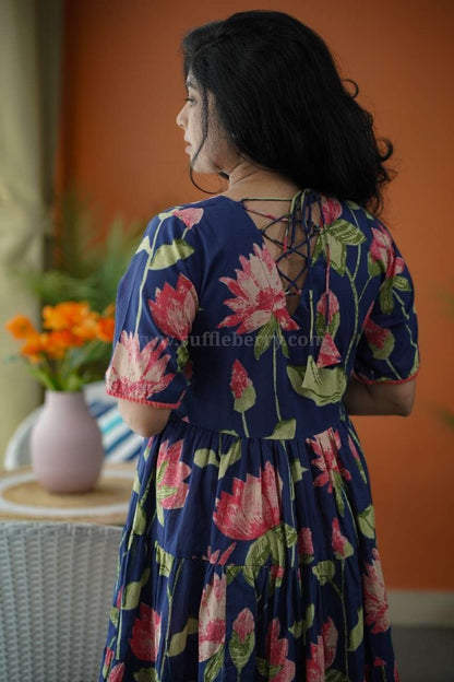 Augusta NavyBlue Cotton Tier Dress