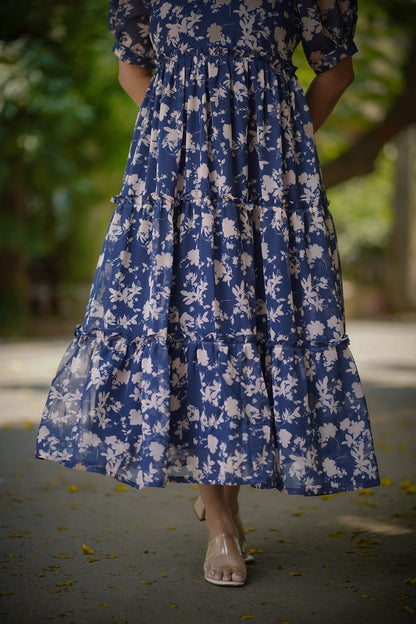 Celia Indigo Georgette Dress