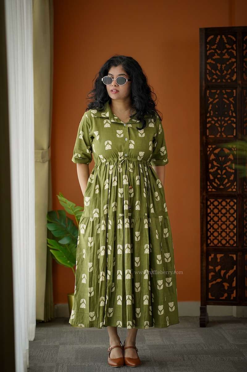 augusta olivegreen cotton shirt dress