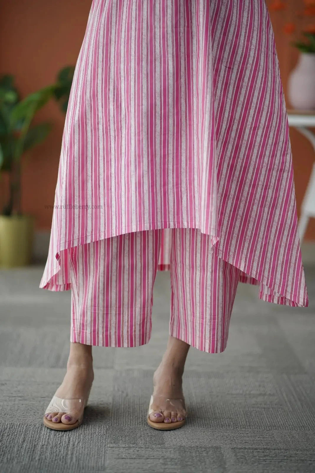Niva Pink Striped Cotton Co-ord Set