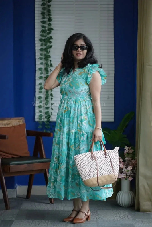 Augusta SeaGreen Cotton Tier Dress