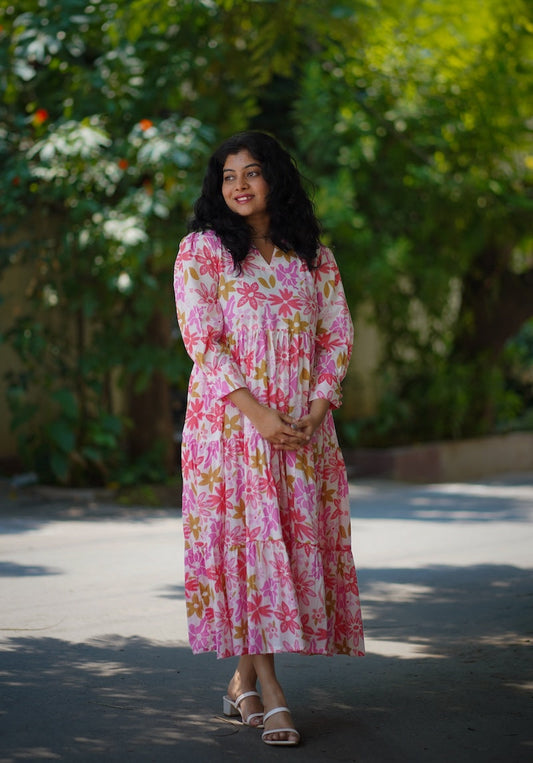 Laya White Cotton Tier Dress