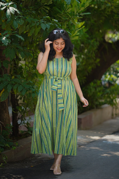 Aara Green Aline Cotton Dress