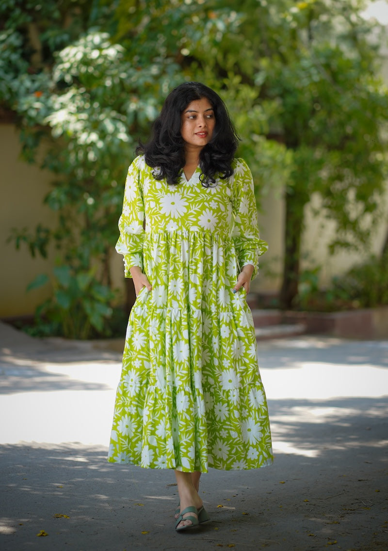 chelsea lime green cotton tier dress image 3