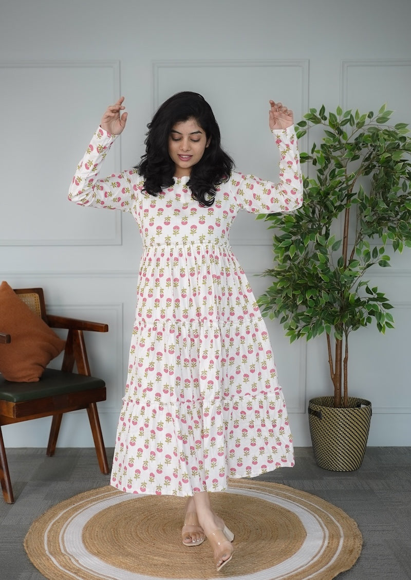 elira white cotton tier dress