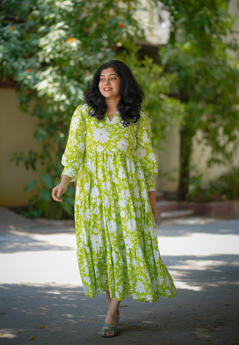 Chelsea Lime Green Cotton Tier Dress image 1