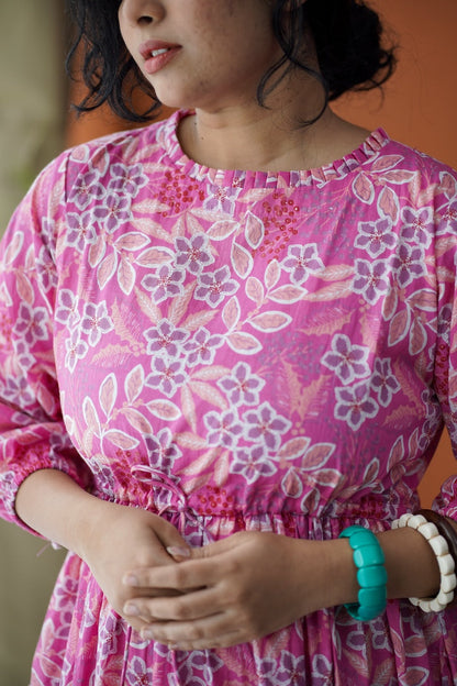 Maroba Pink Floral Cotton Tier Dress