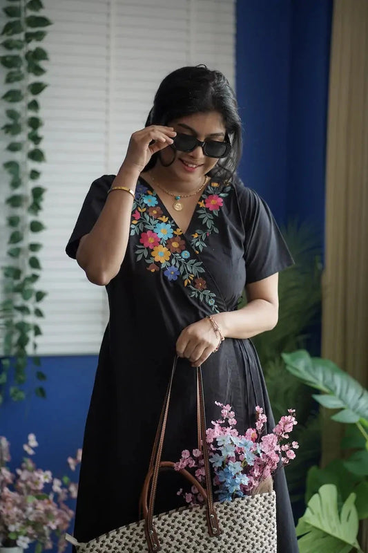 Jessie Cotton Embroidered Wrap Dress
