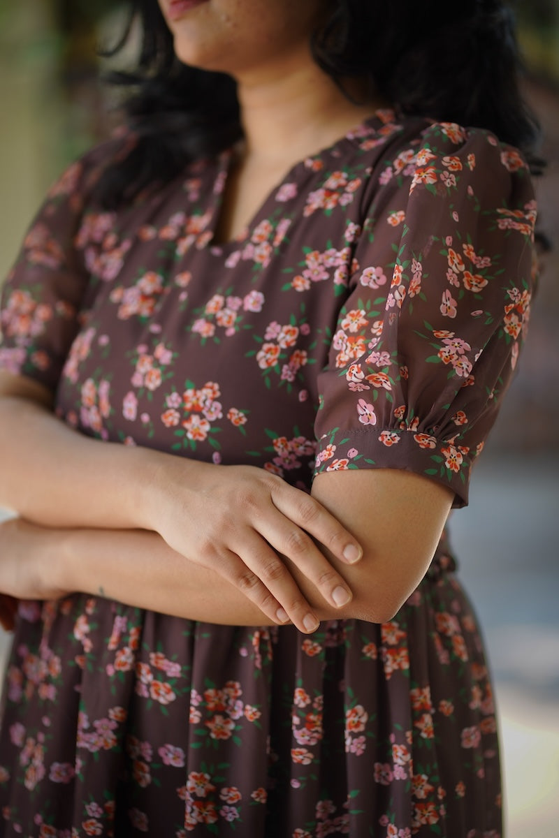 Bloom Pecan Brown Georgette Dress